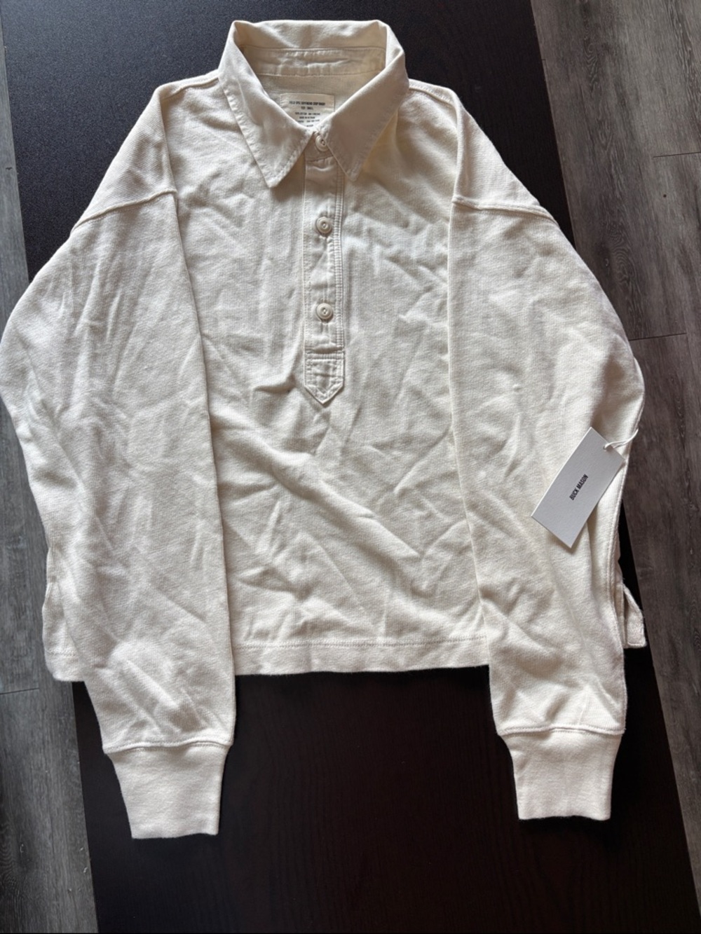 NWT Buck Mason Breve Field Spec Boyfriend Crop Rugby Polo Small Retail $118